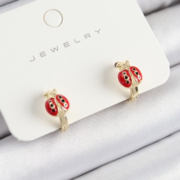 Pirinç Uğur Böceği Model Gold Renk Çocuk Küpe