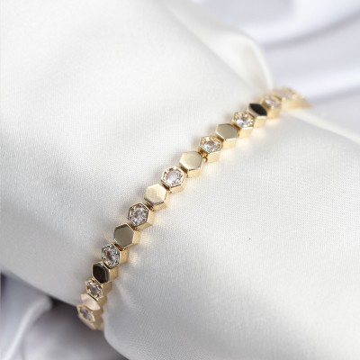 Pirinç VIP Seri Gold Renk Petek Model Kadın Bileklik