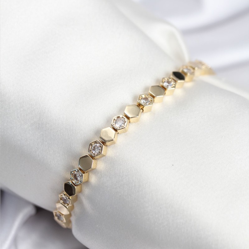 Pirinç VIP Seri Gold Renk Petek Model Kadın Bileklik