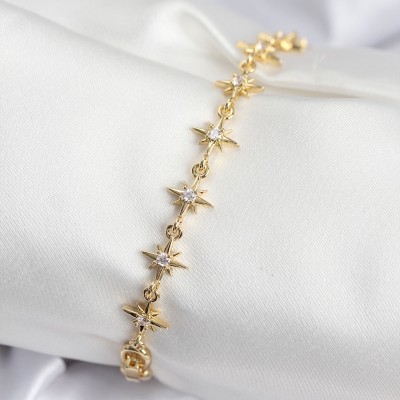 Pirinç VIP Seri Gold Renk Sıralı Kutup Yıldızı Kadın Bileklik