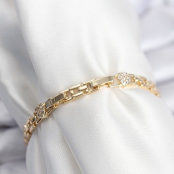 Pirinç VIP Seri Gold Renk Zincir Model Kalpli Zirkon Taşlı Kadın Bileklik