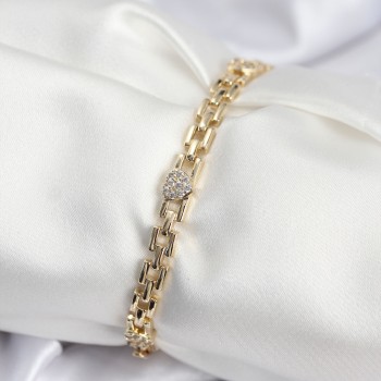 Pirinç VIP Seri Gold Renk Zincir Model Kalpli Zirkon Taşlı Kadın Bileklik