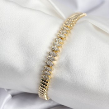 Pirinç VIP Seri Gold Renk Zirkon Taşlı Arpa Model Kadın Bileklik