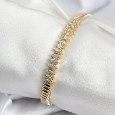 Pirinç VIP Seri Gold Renk Zirkon Taşlı Arpa Model Kadın Bileklik