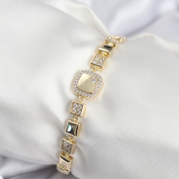 Pirinç VIP Seri Gold Renk Zirkon Taşlı Model Kadın Bileklik