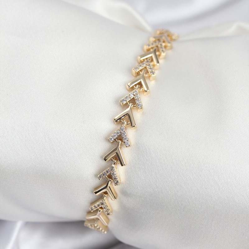 Pirinç VIP Seri Gold Zirkon Taşlı Balık Sırtı Model Kadın Bileklik