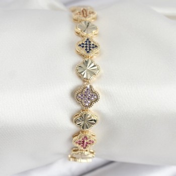 Pirinç VIP Seri Yonca Zirkon Taşlı Kadın Bileklik