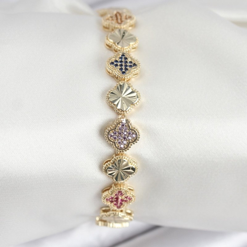 Pirinç VIP Seri Yonca Zirkon Taşlı Kadın Bileklik