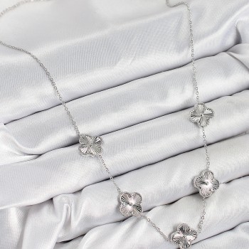 Pirinç VIP Yonca Model Gümüş Renk Kadın Kolye