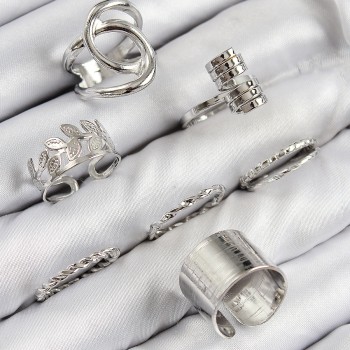 Pirinç Yaprak Model Gümüş Renk Kadın Yüzük Kombin Set