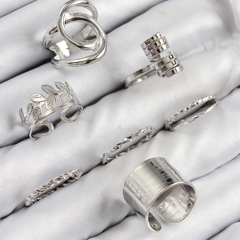 Pirinç Yaprak Model Gümüş Renk Kadın Yüzük Kombin Set