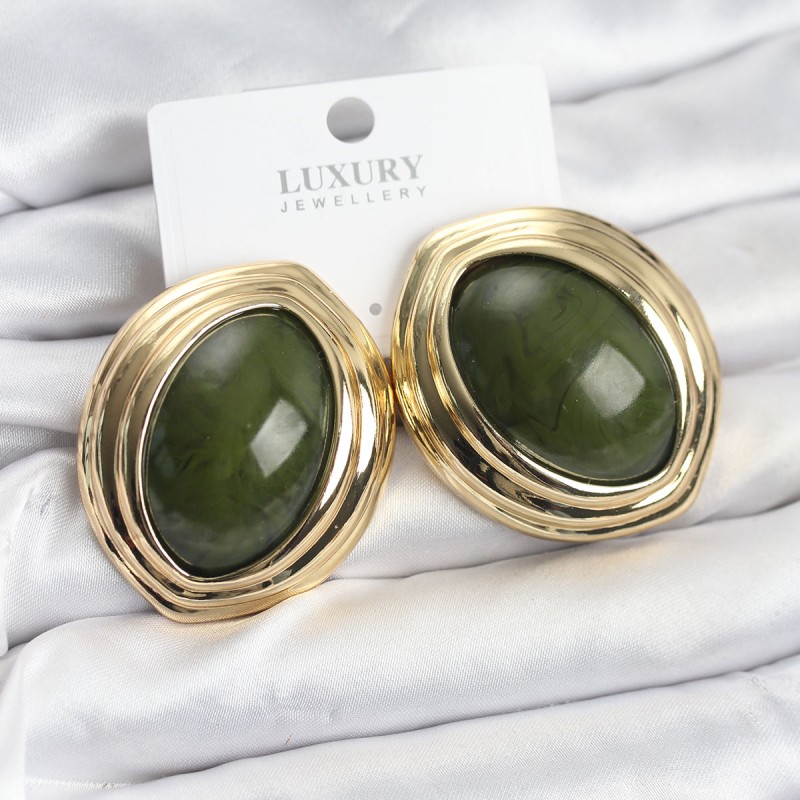 Pirinç Yeşil Badem Model Vintage Gold Kadın Küpe