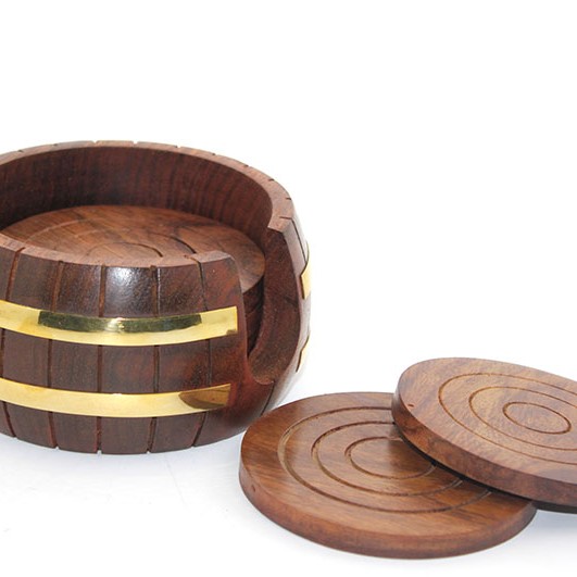 Pirinç Yuvarlak Ahşap Bardak Altı 