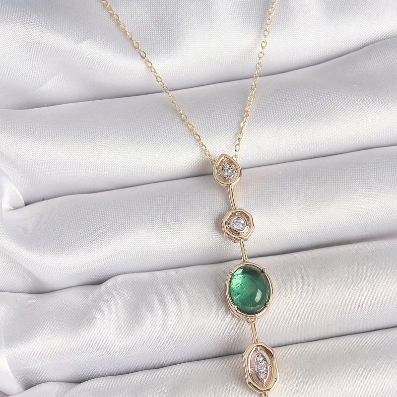 Pirinç Zincir Zümrüt Yeşil Gold Renk Zirkon Taşlı Y Kolye