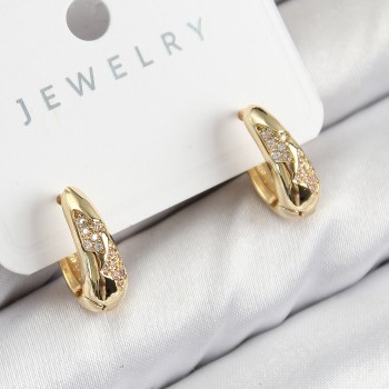 Pirinç Zirkon Taş Desenli Model Gold Renk Kadın Küpe