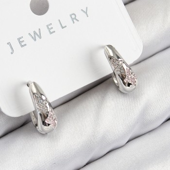 Pirinç Zirkon Taş Desenli Model Gümüş Renk Kadın Küpe