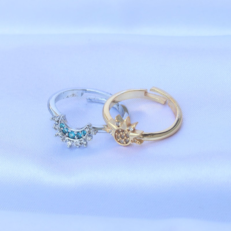 Pirinç Zirkon Taşlı 2li Ayarlanabilir Arkadaş Yüzüğü