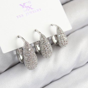 Pirinç Zirkon Taşlı 3'lü Damla Model Gümüş Renk Kadın Küpe