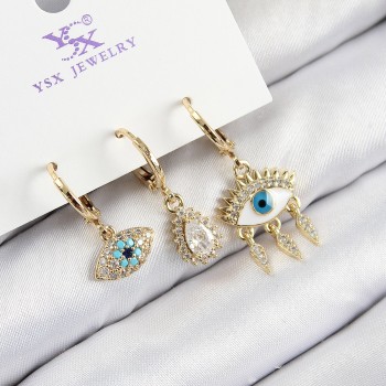 Pirinç Zirkon Taşlı 3'lü Fatma'nın Gözü Model Gold Renk Kadın Küpe