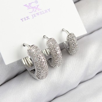 Pirinç Zirkon Taşlı 3'lü Halka Model Gümüş Renk Kadın Küpe