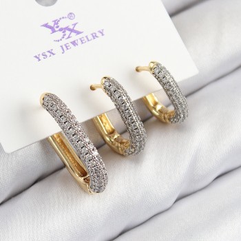 Pirinç Zirkon Taşlı 3'lü Oval Dikdörtgen Model Gold Ve Gümüş Renk Kadın Küpe