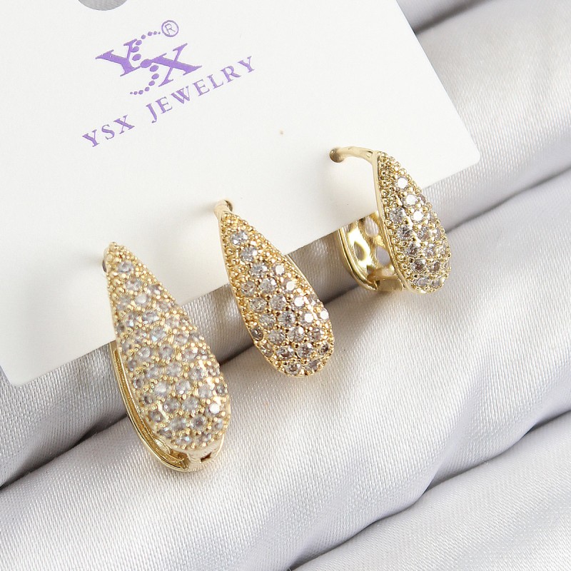 Pirinç Zirkon Taşlı 3'lü Damla Model Gold Renk Kadın Küpe