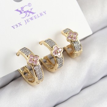 Pirinç Zirkon Taşlı 3'lü Halka Yonca Model Gold Ve Gümüş Renk Kadın Küpe