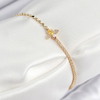 Pirinç Zirkon Taşlı Arı Model Ezme Zincir Gold Renk Kadın Bileklik