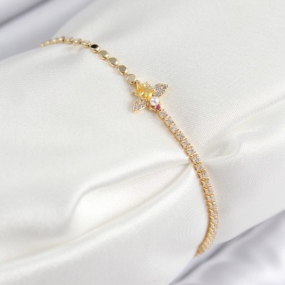 Pirinç Zirkon Taşlı Arı Model Ezme Zincir Gold Renk Kadın Bileklik