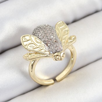 Pirinç Zirkon Taşlı Arı Model Gümüş Ve Gold Renk Kadın Yüzük