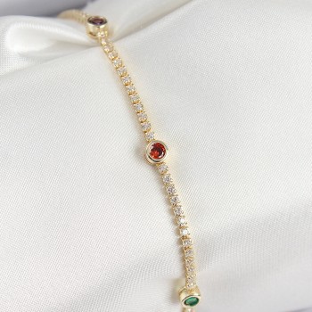 Pirinç Zirkon Taşlı Asorti Model Gold Renk Kadın Bilekilk