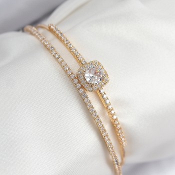 Pirinç Zirkon Taşlı Baget Model Gold Renk Kadın Bileklik