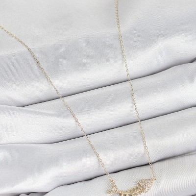 Pirinç Zirkon Taşlı Balık Kılçığı Model Gold Renk Kadın Kolye