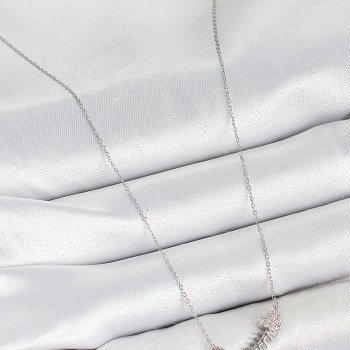 Pirinç Zirkon Taşlı Balık Kılçığı Model Gümüş Renk Kadın Kolye