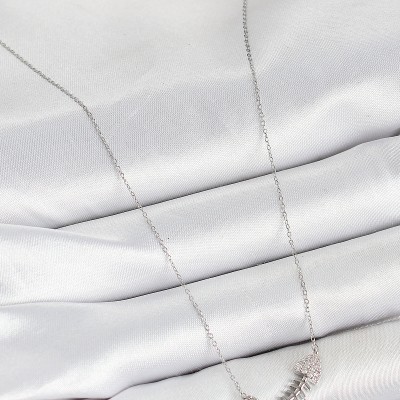 Pirinç Zirkon Taşlı Balık Kılçığı Model Gümüş Renk Kadın Kolye