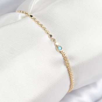 Pirinç Zirkon Taşlı Boncuk Model Ezme Zincir Gold Renk Kadın Bileklik