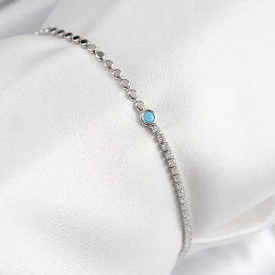 Pirinç Zirkon Taşlı Boncuk Model Ezme Zincir Gümüş Renk Kadın Bileklik