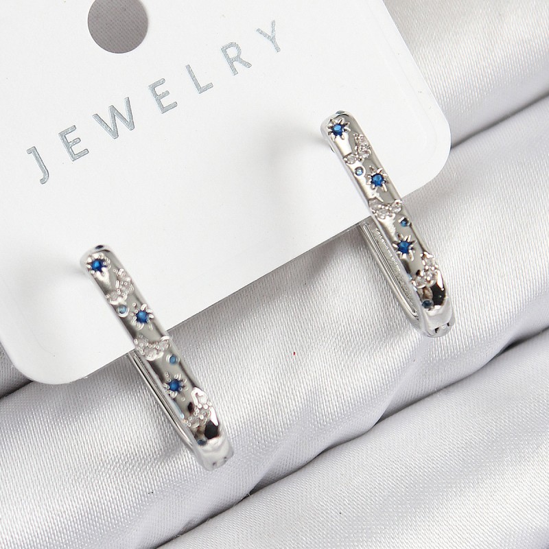 Pirinç Zirkon Taşlı Çiçek Desenli Model Gümüş Renk Kadın Küpe