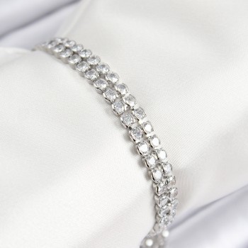 Pirinç Zirkon Taşlı Çift Sıra Model Gümüş Renk Asansörlü Kadın Bileklik