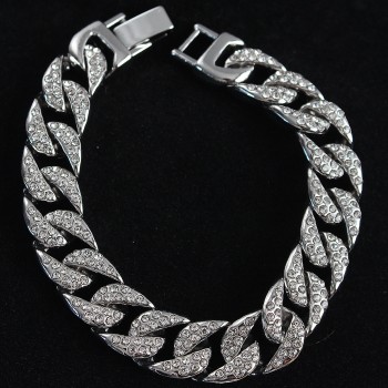 Pirinç Zirkon Taşlı Cuba Gurmet Model Gümüş Renk Erkek Bileklik