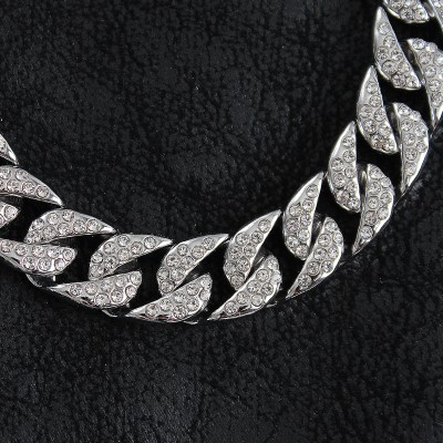 Pirinç Zirkon Taşlı Cuba Gurmet Model Gümüş Renk Erkek Kolye