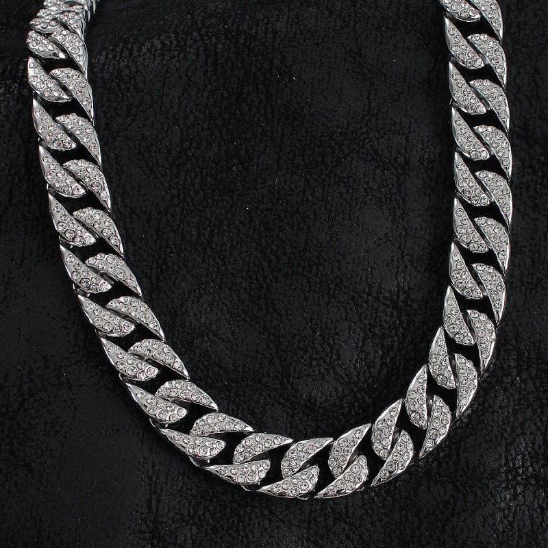 Pirinç Zirkon Taşlı Cuba Gurmet Model Gümüş Renk Erkek Kolye