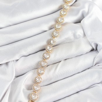 Pirinç Zirkon Taşlı Daire Baget Model Gold Renk VIP Seri Kadın Bileklik