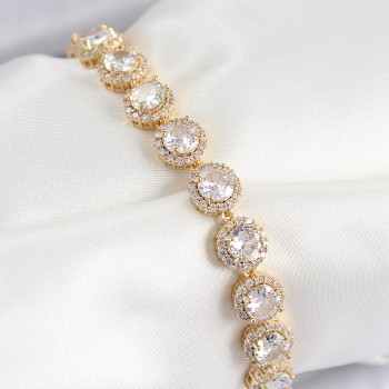Pirinç Zirkon Taşlı Daire Baget Model Gold Renk VIP Seri Kadın Bileklik