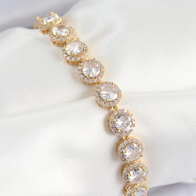 Pirinç Zirkon Taşlı Daire Baget Model Gold Renk VIP Seri Kadın Bileklik