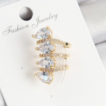 Pirinç Zirkon Taşlı Damla Model Gold Renk Sağ Kıkırdak Küpe