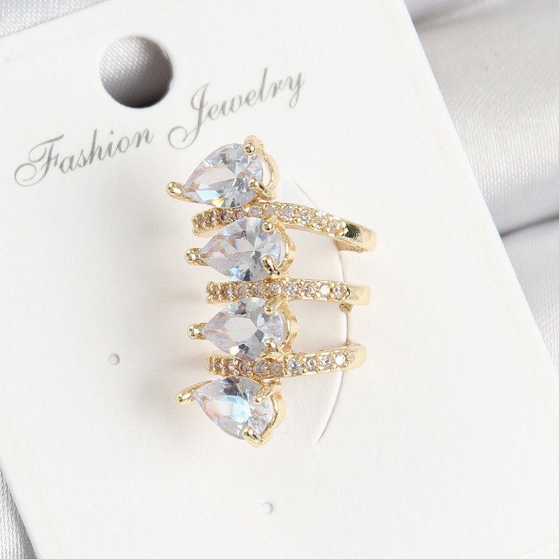 Pirinç Zirkon Taşlı Damla Model Gold Renk Sağ Kıkırdak Küpe