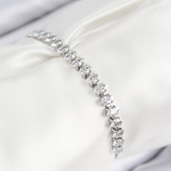 Pirinç Zirkon Taşlı Damla Model Gümüş Renk Asansörlü Kadın Bileklik