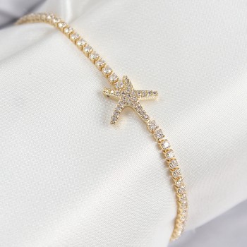 Pirinç Zirkon Taşlı Deniz Yıldızı Model Gold Renk Kadın Bileklik