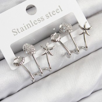 Pirinç Zirkon Taşlı Deniz Yıldızı ve İstiridye Model Gümüş Renk Kadın Küpe